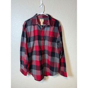 Mens Blue Mountain Red Plaid Flannel Shirt Button Up Long Sleeve
